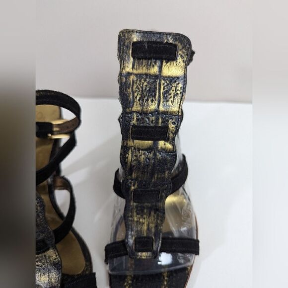 unique vintage shoes, Io & To italian leather heels, Crocodile print gladiator - Picture 12 of 13